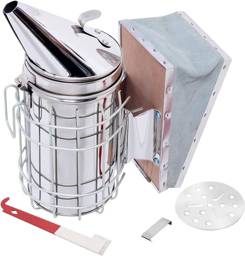 Hoqqf Bee Hive Smoker Stainless Steel Beekeeper Tool Kit with Heat Shield 2 Type Hive Tools Beekeeping Equipment - Image 1